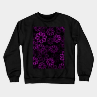 Neon Floral Magenta on Black Crewneck Sweatshirt
